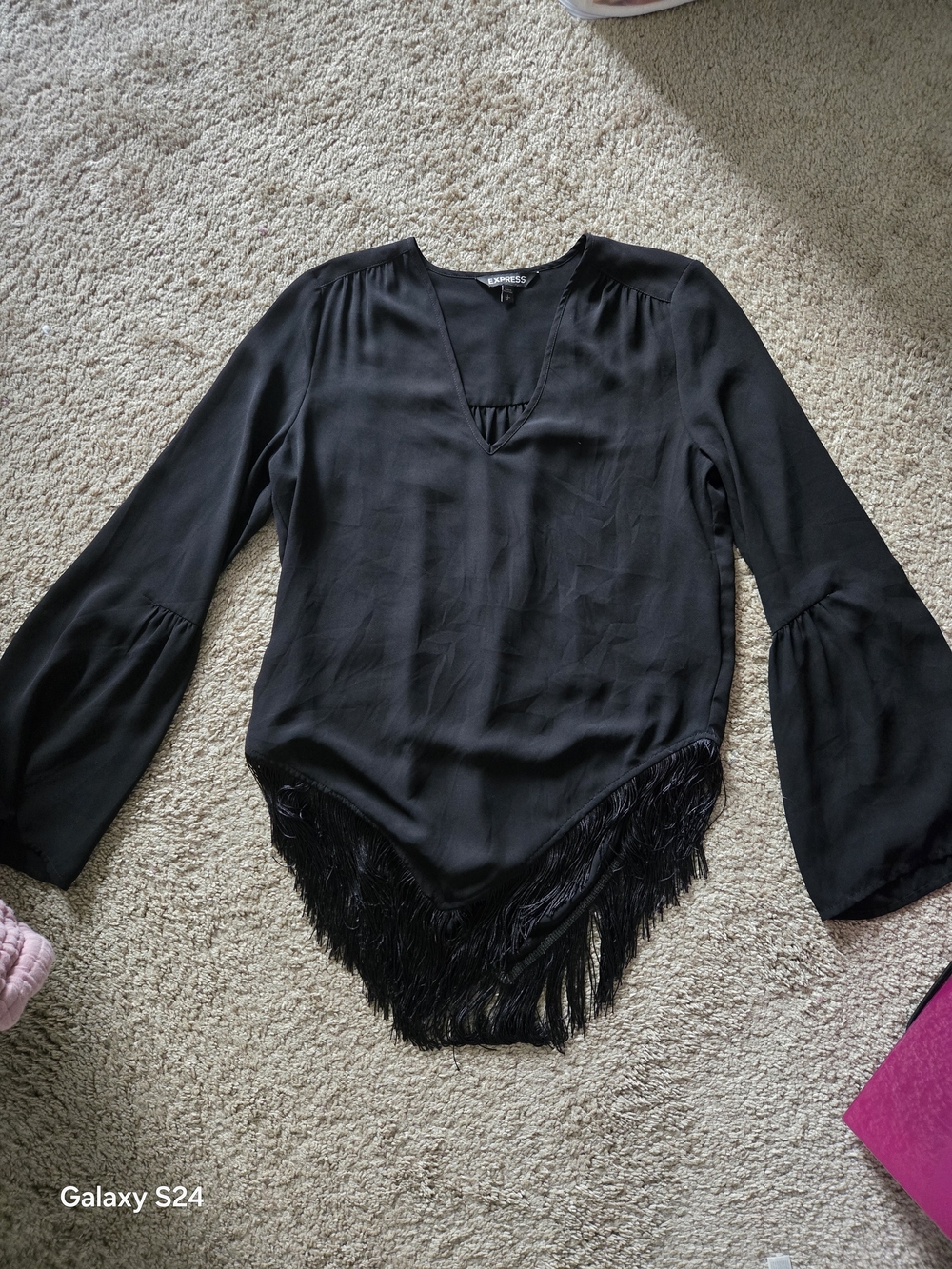 Express Black V-Neck Fringe Hem Blouse